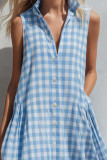 Vacation Style Plaid Printed Lapel Sleeveless Dress