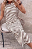Vintage Striped Halter Neck Backless Knitted Dress