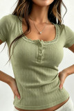 Cotton Breathable Round Neck Lace T-shirt