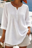 Large Size Pleated Round Neck Long Sleeved Shirt