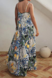 Vacation Style V-neck Printed Sleeveless Dress