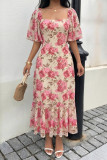 Square Neck Lotus Leaf Short Sleeved Beach Dress