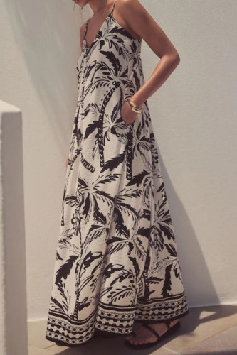 Vacation Style V-neck Printed Sleeveless Dress