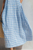 Vacation Style Plaid Printed Lapel Sleeveless Dress