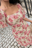 Square Neck Lotus Leaf Short Sleeved Beach Dress