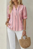 V-neck Striped Printed Short Sleeved T-shirt
