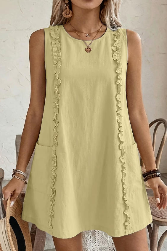 Round Neck Solid Color Sleeveless Dress