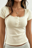 Cotton Breathable Round Neck Lace T-shirt