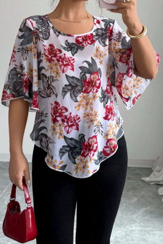 Printed Loose Chiffon Short Sleeved Shirt