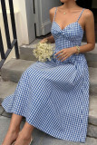 Sleeveless Waist Cinched Plaid Camisole Dress