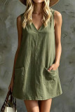 V-neck Solid Color Pocket Sleeveless Dress