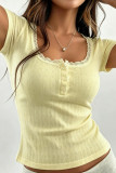 Cotton Breathable Round Neck Lace T-shirt