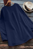Large Size Pleated Round Neck Long Sleeved Shirt