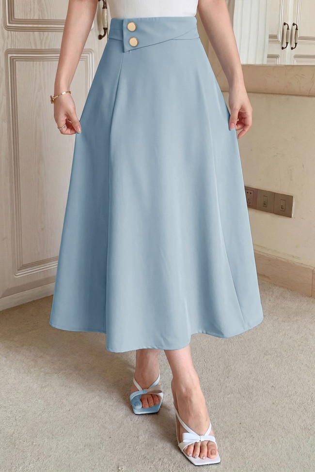 Solid Color Button High Waisted Skirt