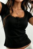 Cotton Breathable Round Neck Lace T-shirt