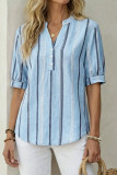 V-neck Striped Printed Short Sleeved T-shirt