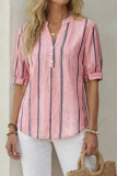 V-neck Striped Printed Short Sleeved T-shirt