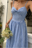 Sleeveless Waist Cinched Plaid Camisole Dress