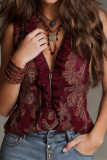 Deep V-neck Pleated Sleeveless Chiffon Vest