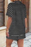 Large Size Striped Loose Lapel Shirt Shorts 2-piece Set
