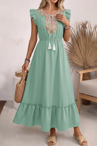 Ruffled Short Sleeved Waist Cinched Dress