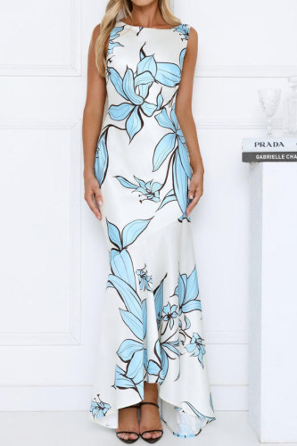 Irregular Floral Print Sleeveless Dress