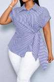 Irregular Lace Up Short Sleeved Striped Shirt