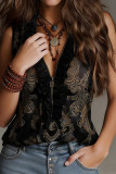 Deep V-neck Pleated Sleeveless Chiffon Vest