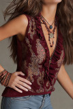 Deep V-neck Pleated Sleeveless Chiffon Vest