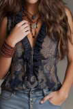 Deep V-neck Pleated Sleeveless Chiffon Vest