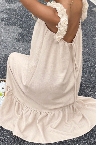 Backless Flower Shoulder Sleeveless Maxi Dress