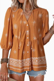 Bohemian V-neck Ruffled Short Sleeve Shirt
