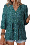 Bohemian V-neck Ruffled Short Sleeve Shirt