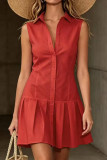 Solid Color Sleeveless Pleated Dress