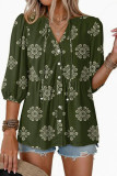 Bohemian V-neck Ruffled Short Sleeve Shirt