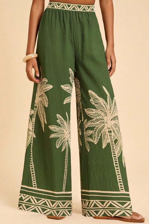 Ethnic Style High Waisted Printed Wide Leg Pants