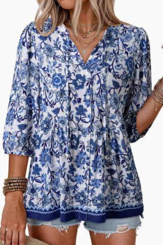 Bohemian V-neck Ruffled Short Sleeve Shirt
