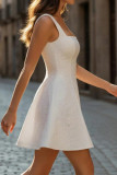 Solid Color Waist Cinched Sleeveless Dress