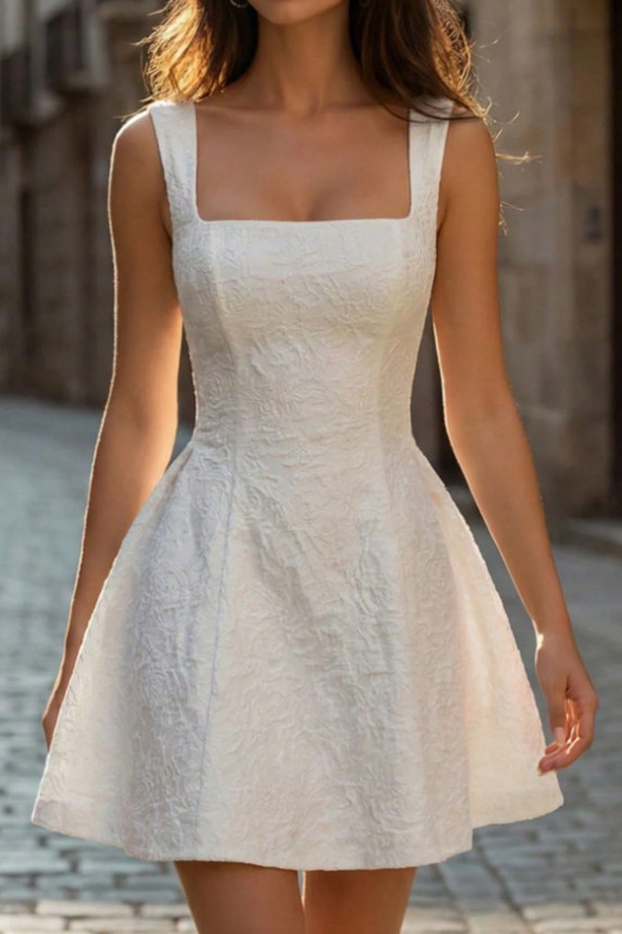 Solid Color Waist Cinched Sleeveless Dress