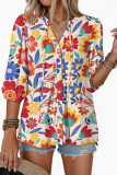 Bohemian V-neck Ruffled Short Sleeve Shirt