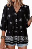 Bohemian V-neck Ruffled Short Sleeve Shirt