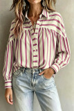 Retro Striped Lapel Long Sleeved Shirt