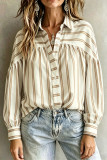 Retro Striped Lapel Long Sleeved Shirt