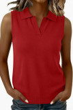 Sleeveless Polo Collar Solid Color Vest