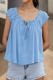 Short Sleeved Pleated Loose Solid Color Shirt