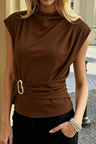 High Neck Sleeveless Metal Button Shirt