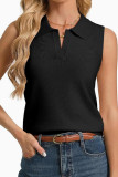 Sleeveless Polo Collar Solid Color Vest