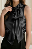 Solid Color Big Bow Sleeveless Satin Shirt