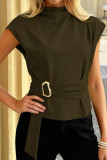 High Neck Sleeveless Metal Button Shirt