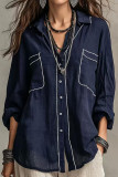 Large Size Lapel Loose Long Sleeved Shirt